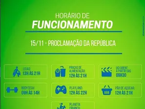 Horario de Funcionamento - Feriado 15 de novembro