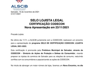 Selo Lojista Legal - Certificação CODECON 23/11/2021 - terça-feira