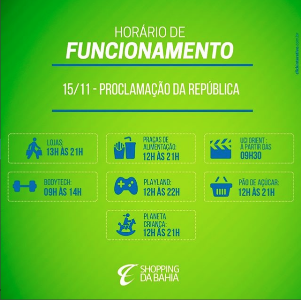 Horario de Funcionamento - Feriado 15 de novembro