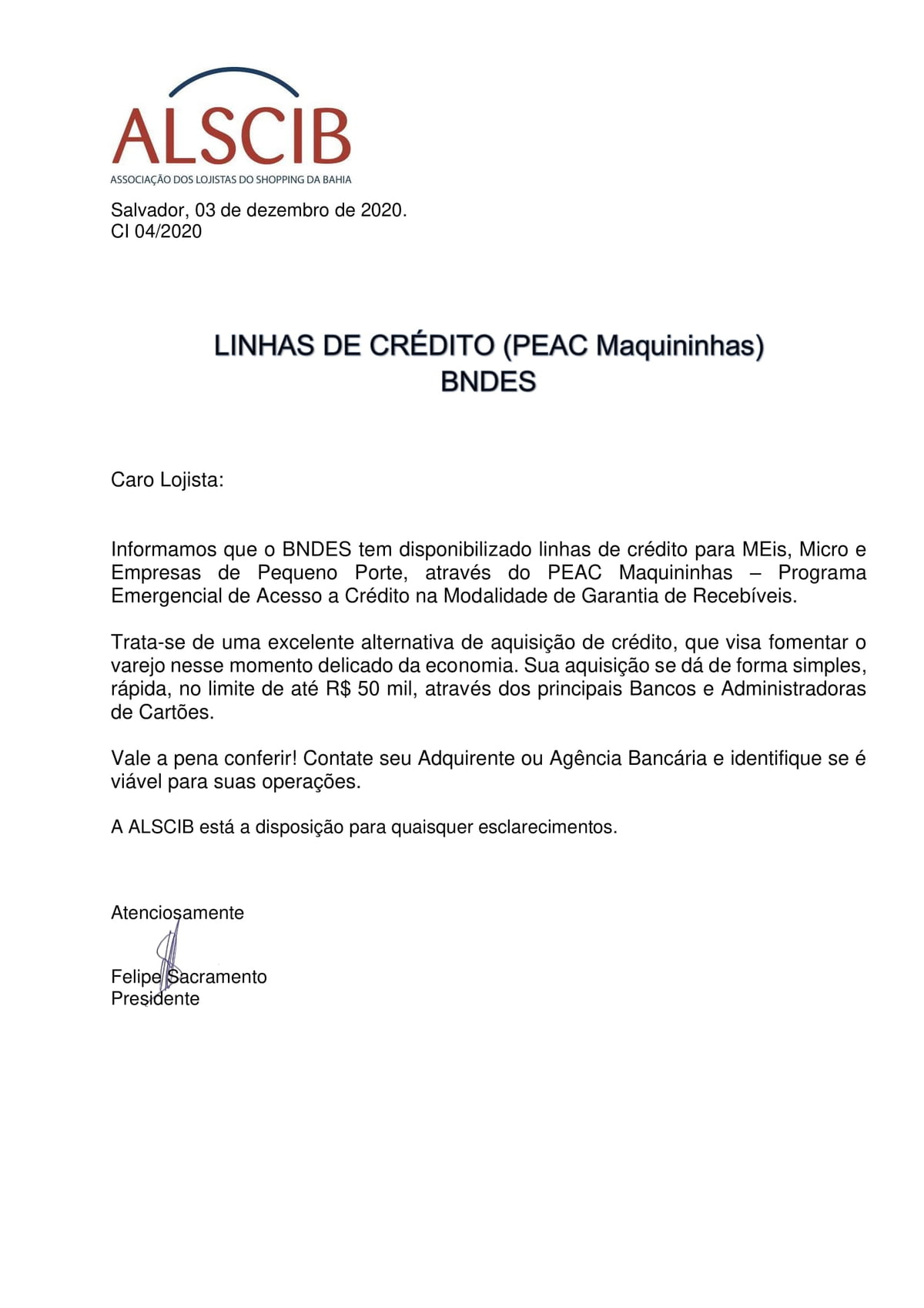Linhas de Crédito (PEAC Maquininhas - BNDES)