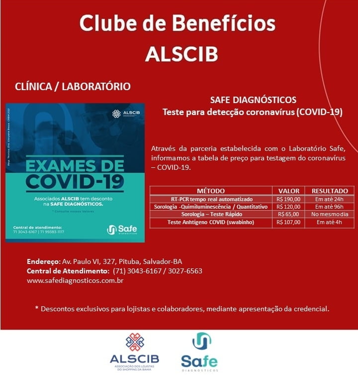 Clube de Benefícios: Parceria ALSCIB - Laboratório SAFE Diagnósticos